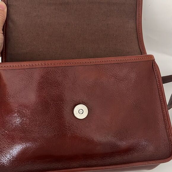 Vintage Brighton Brown Croc Embossed leather leaf Metal Details Crossbody Purse - Picture 9 of 13